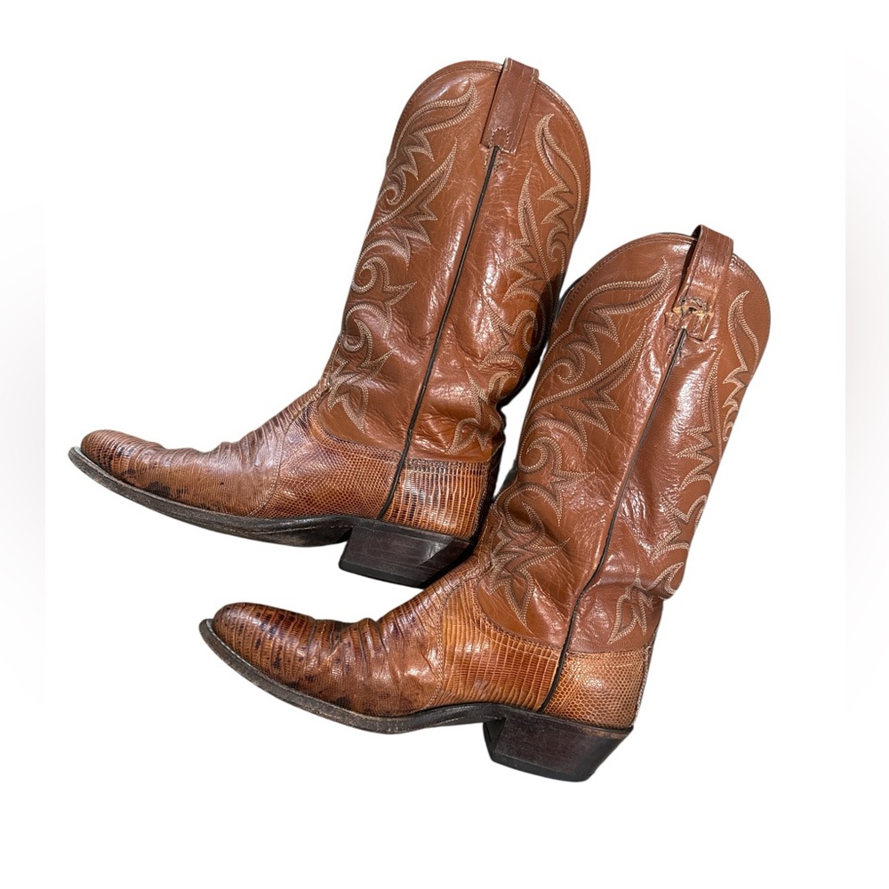 CLOSET CLEANOUT✨Dan Post Genuine Lizard Western Cowboy Boots Brown Men’s 8.5 EW - Picture 7 of 8
